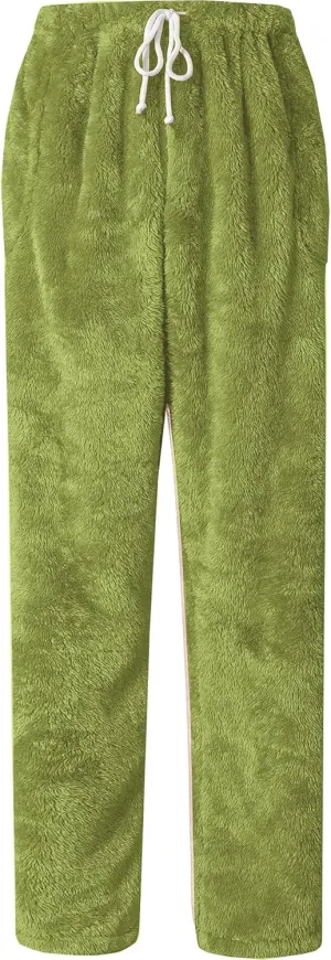 Cromoncent Men's Plush Warm Pajama Pants, Winter Cozy Fleece Lounge Sleepwear Pj Bottoms