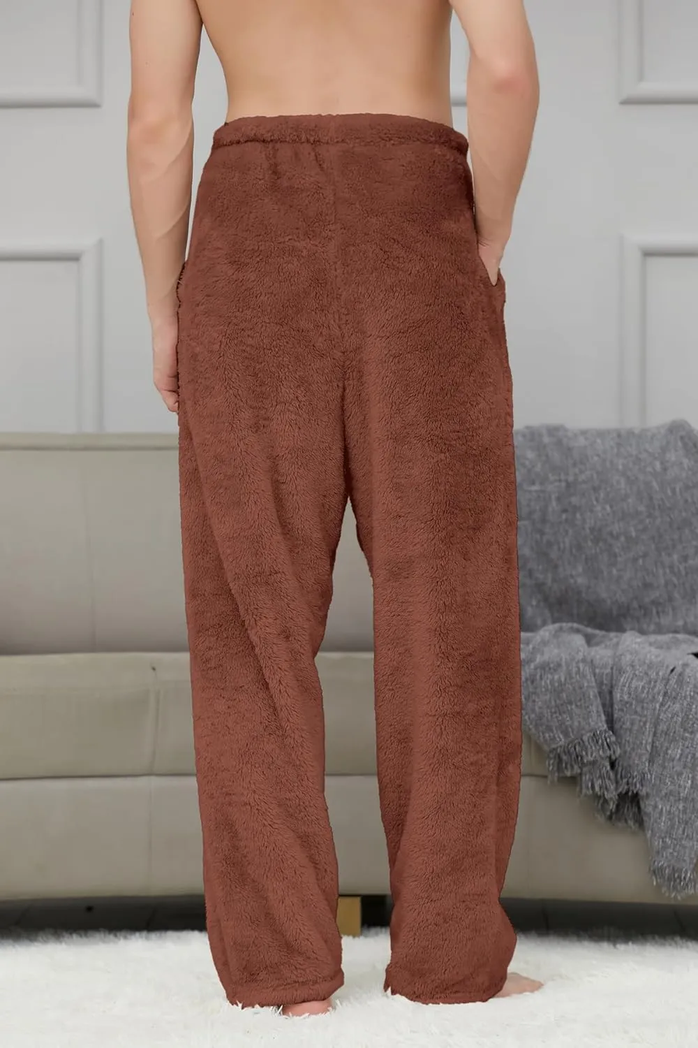 Cromoncent Men's Plush Warm Pajama Pants, Winter Cozy Fleece Lounge Sleepwear Pj Bottoms