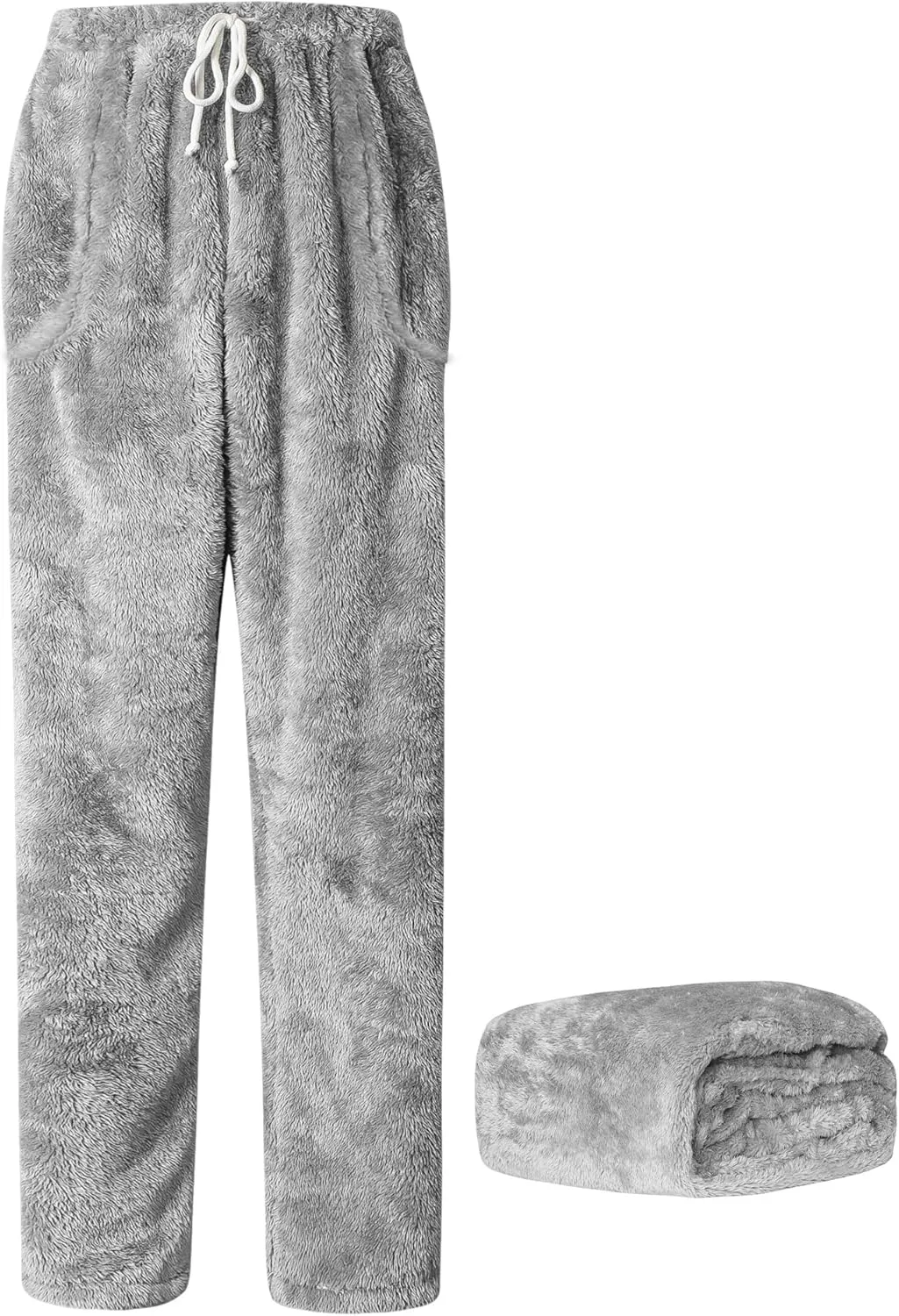 Cromoncent Men's Plush Warm Pajama Pants, Winter Cozy Fleece Lounge Sleepwear Pj Bottoms