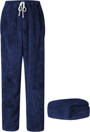 Cromoncent Men's Plush Warm Pajama Pants, Winter Cozy Fleece Lounge Sleepwear Pj Bottoms