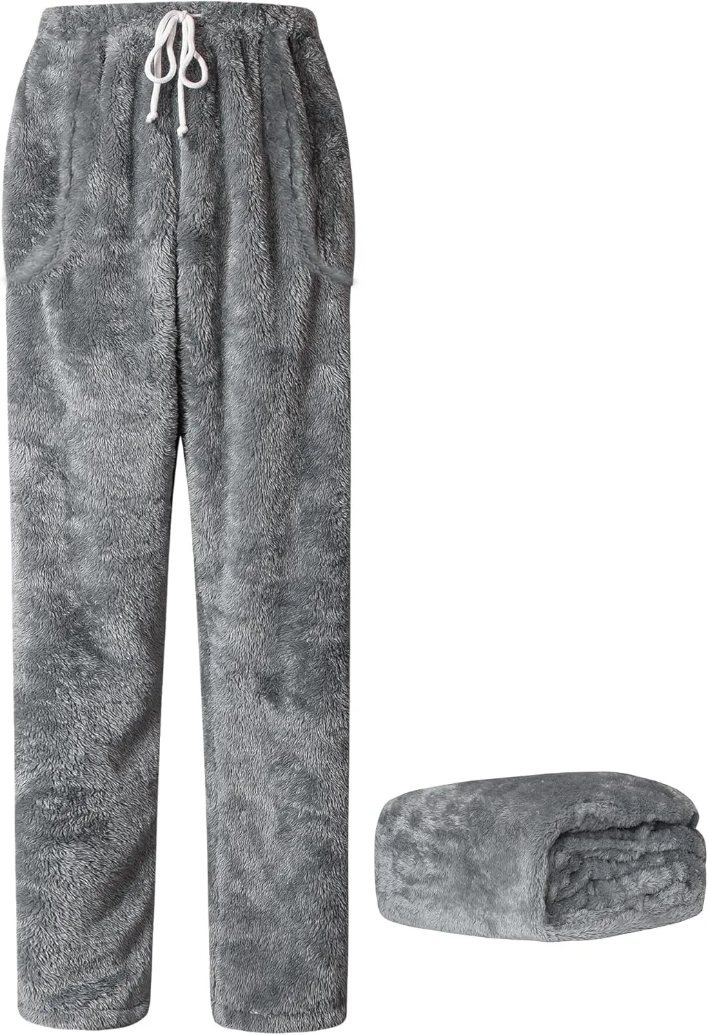 Cromoncent Men's Plush Warm Pajama Pants, Winter Cozy Fleece Lounge Sleepwear Pj Bottoms