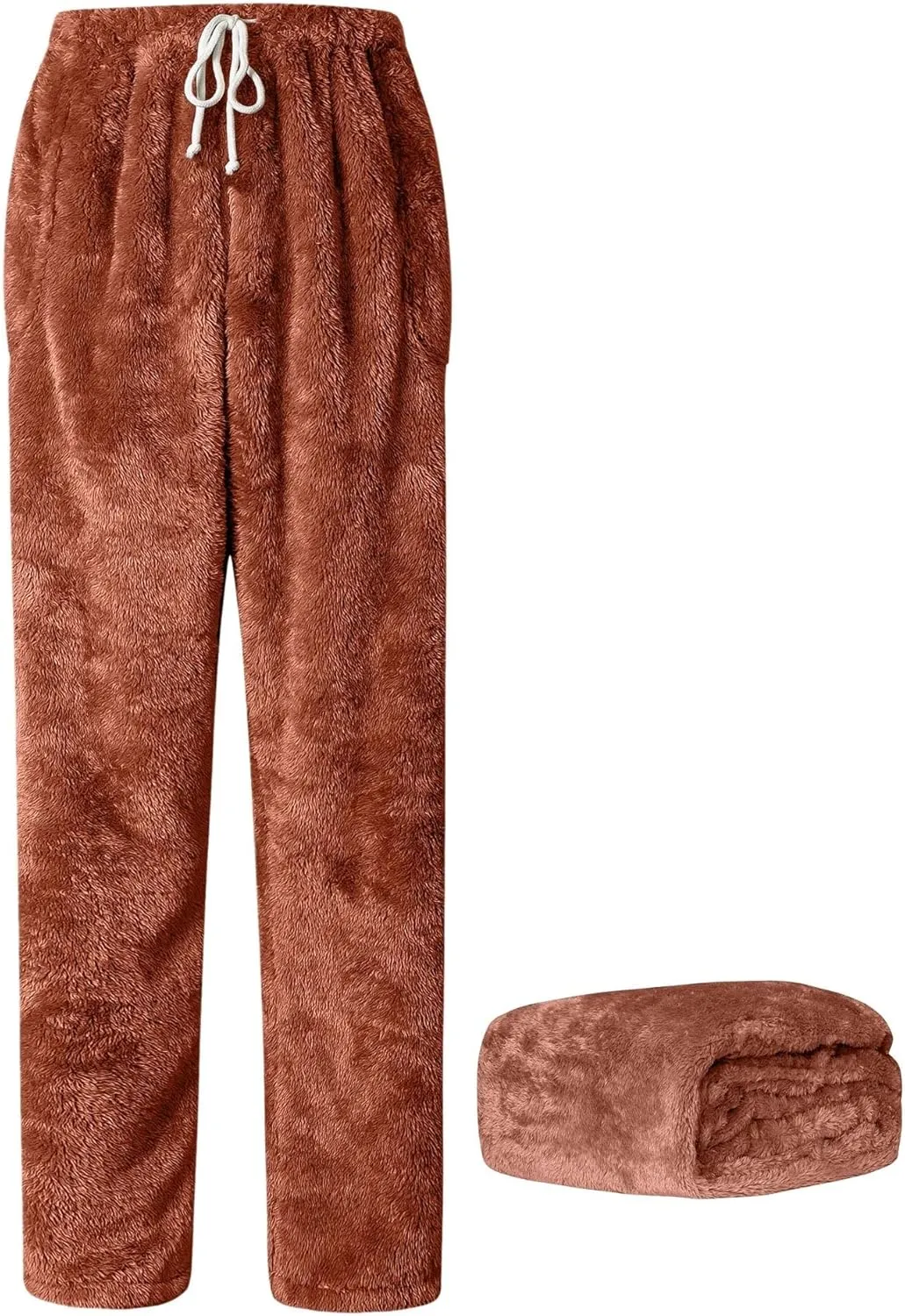 Cromoncent Men's Plush Warm Pajama Pants, Winter Cozy Fleece Lounge Sleepwear Pj Bottoms