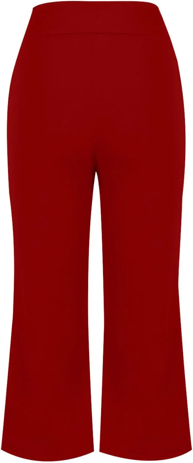 Cropped Trousers for Women Fashion Bell Bottom Pants High Elastic Waist Pants Comfy Pants Travel Pants with Pocket