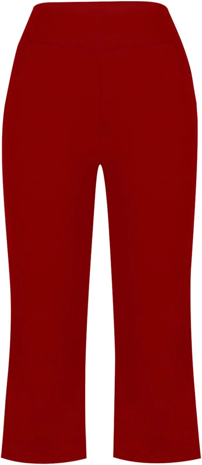Cropped Trousers for Women Fashion Bell Bottom Pants High Elastic Waist Pants Comfy Pants Travel Pants with Pocket