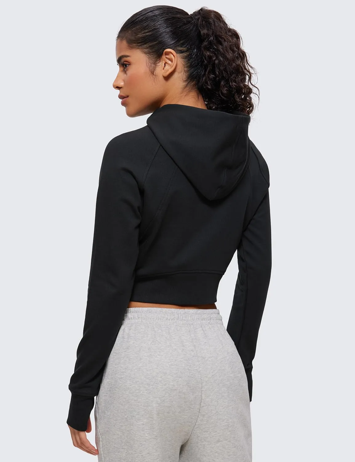 CRZ YOGA Womens Fleece Zip Up Cropped Hoodie Workout Jacket Athletic Casual Long Sleeve Sweatshirts with Thumb Holes