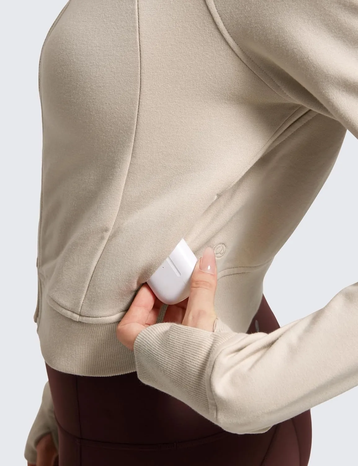 CRZ YOGA Womens Fleece Zip Up Cropped Hoodie Workout Jacket Athletic Casual Long Sleeve Sweatshirts with Thumb Holes