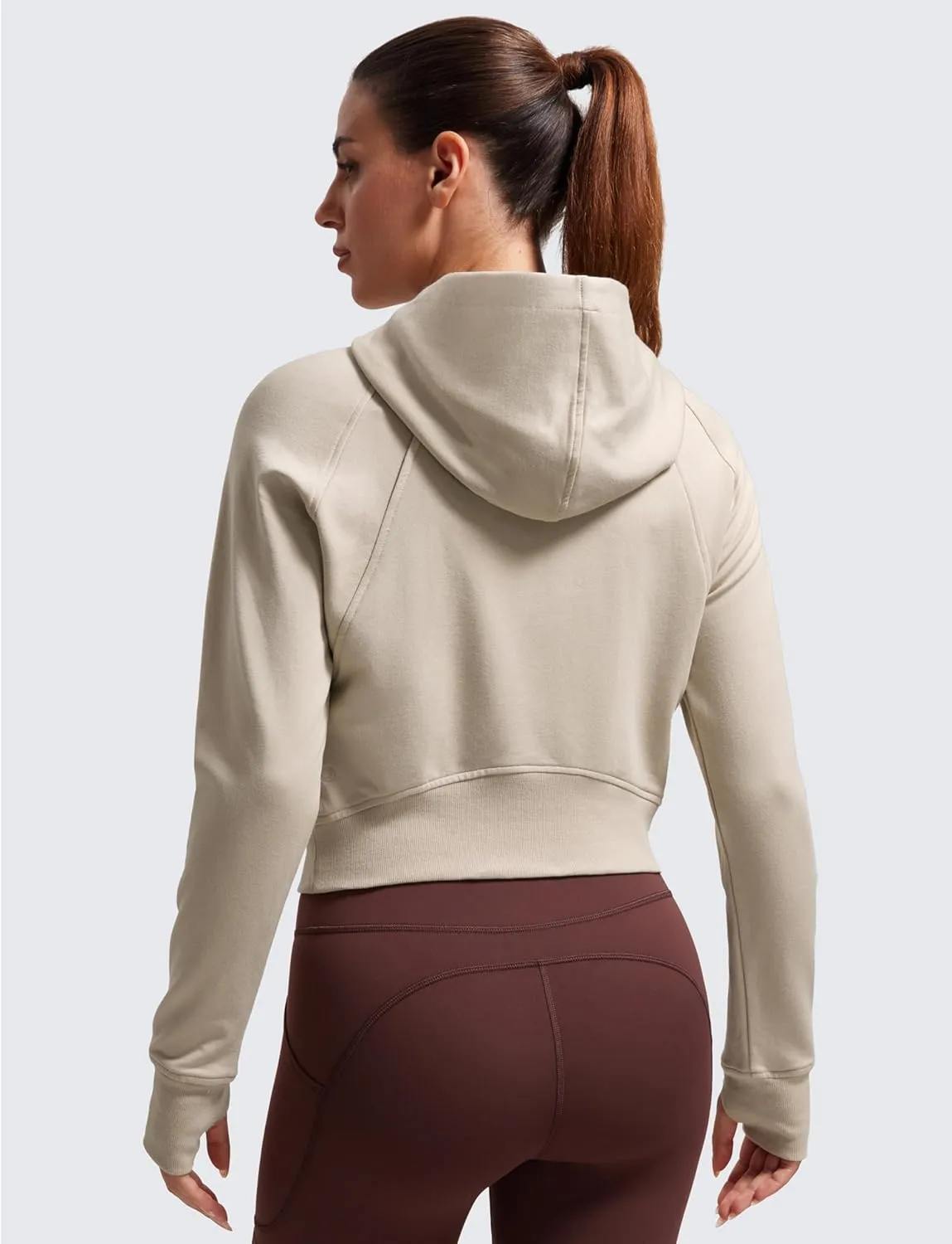 CRZ YOGA Womens Fleece Zip Up Cropped Hoodie Workout Jacket Athletic Casual Long Sleeve Sweatshirts with Thumb Holes