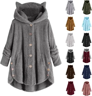 Cute Winter Coats for Women Fleece Oversized Hoodies Sherpa Jacket Plus Size Teddy Coats Button Down Casual Outwear
