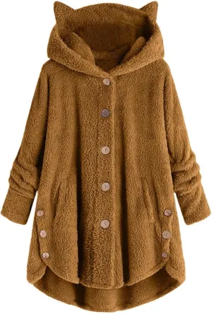 Cute Winter Coats for Women Fleece Oversized Hoodies Sherpa Jacket Plus Size Teddy Coats Button Down Casual Outwear