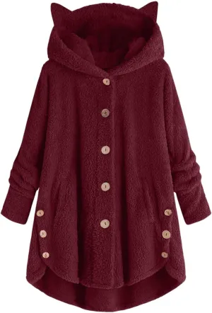Cute Winter Coats for Women Fleece Oversized Hoodies Sherpa Jacket Plus Size Teddy Coats Button Down Casual Outwear