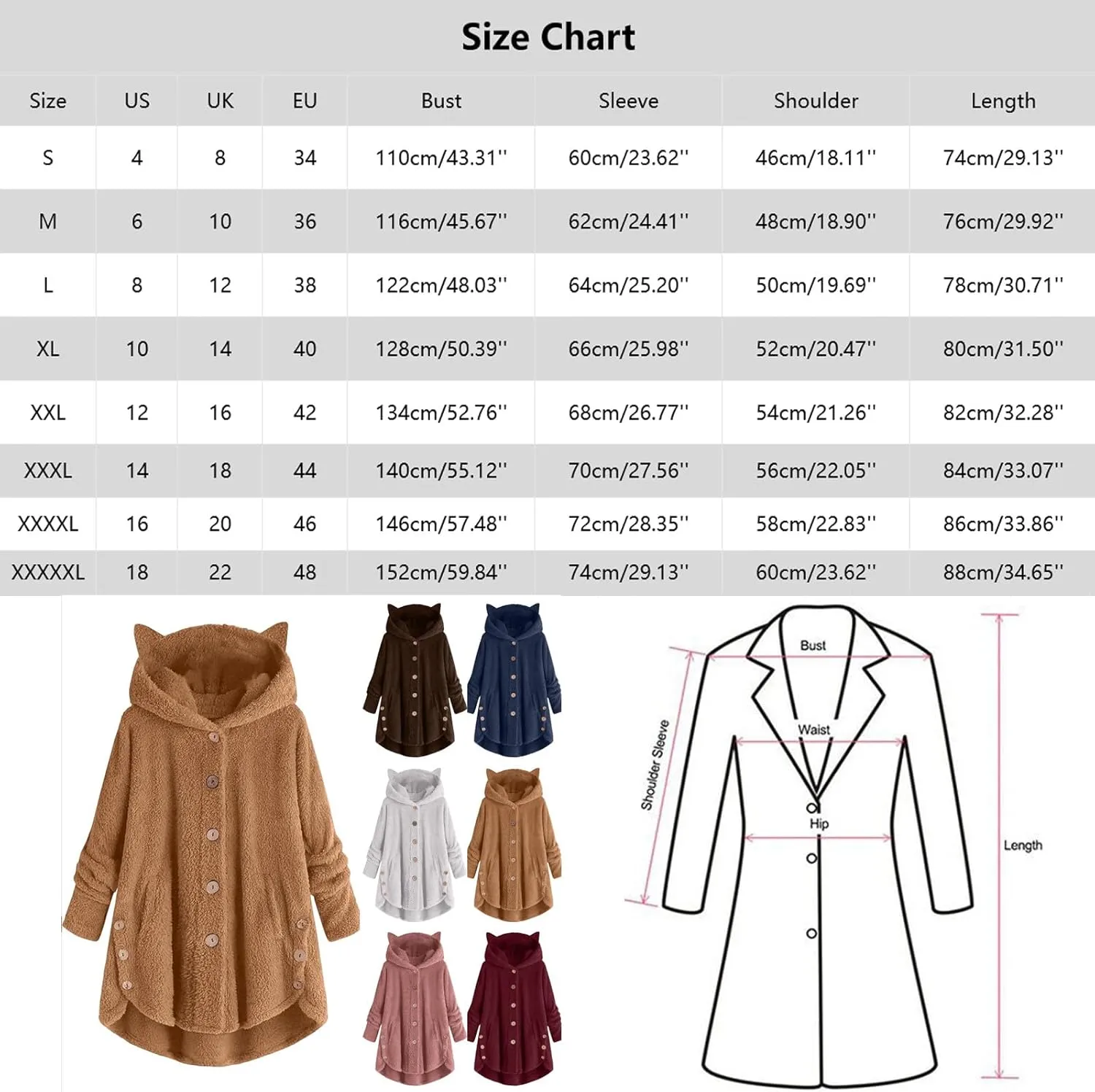 Cute Winter Coats for Women Fleece Oversized Hoodies Sherpa Jacket Plus Size Teddy Coats Button Down Casual Outwear