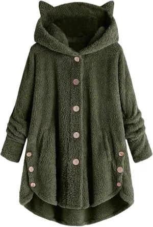 Cute Winter Coats for Women Fleece Oversized Hoodies Sherpa Jacket Plus Size Teddy Coats Button Down Casual Outwear