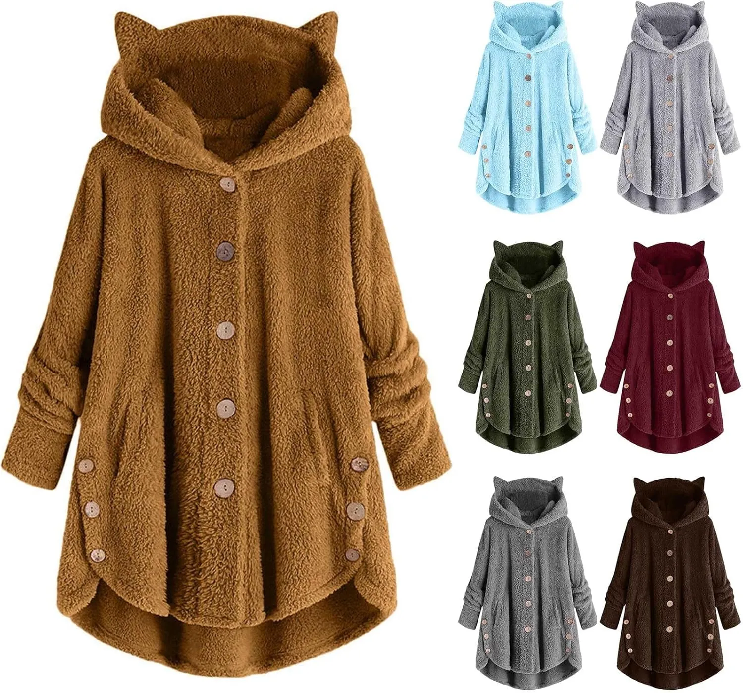 Cute Winter Coats for Women Fleece Oversized Hoodies Sherpa Jacket Plus Size Teddy Coats Button Down Casual Outwear