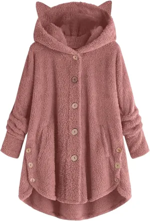 Cute Winter Coats for Women Fleece Oversized Hoodies Sherpa Jacket Plus Size Teddy Coats Button Down Casual Outwear