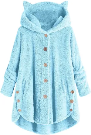 Cute Winter Coats for Women Fleece Oversized Hoodies Sherpa Jacket Plus Size Teddy Coats Button Down Casual Outwear