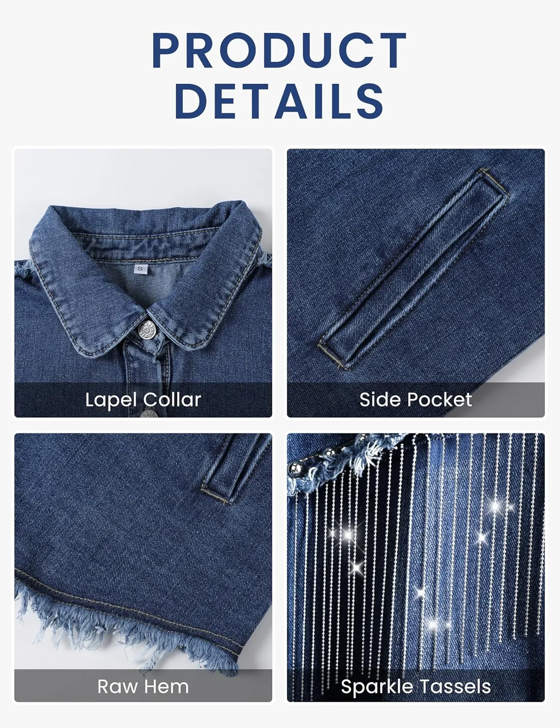 Daacee Oversized Fringe Denim Jacket for Women Frayed Sparkly Tassel Jean Shacket Cowgirl Western Country Concert Outfits