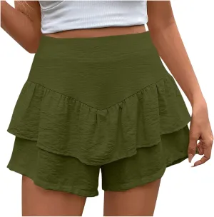 DDAPJ pyju Ruffle Shorts for Women 2025 Trendy Casual Mini Skirt Wide Leg High Waisted Shorts Flowy Skort for Summer