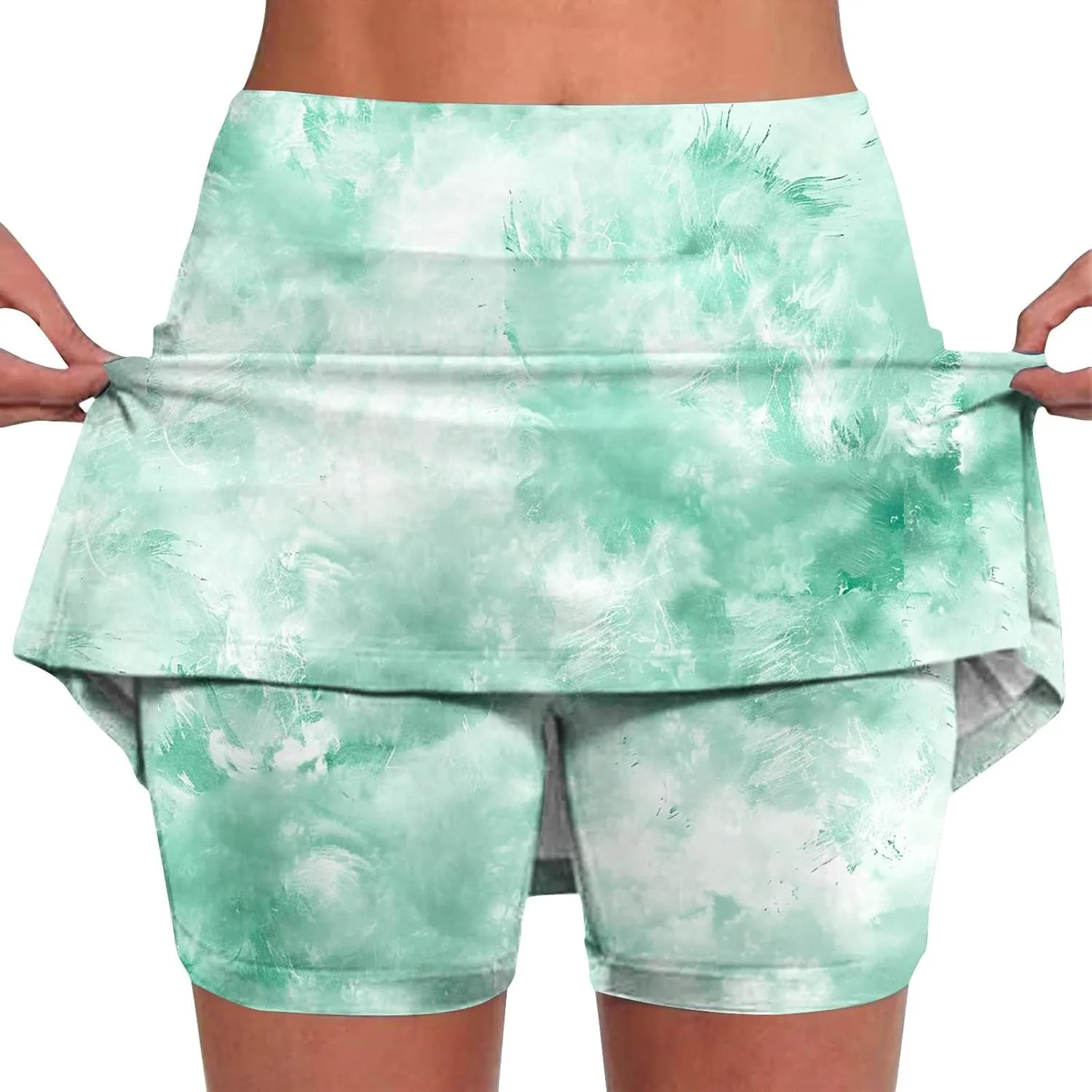 DDAPJ pyju Tie Dye Skorts for Woman Fashion High Waisted Women's Tennis Golf Skirts Plus Size Athletic Skirt with Shorts