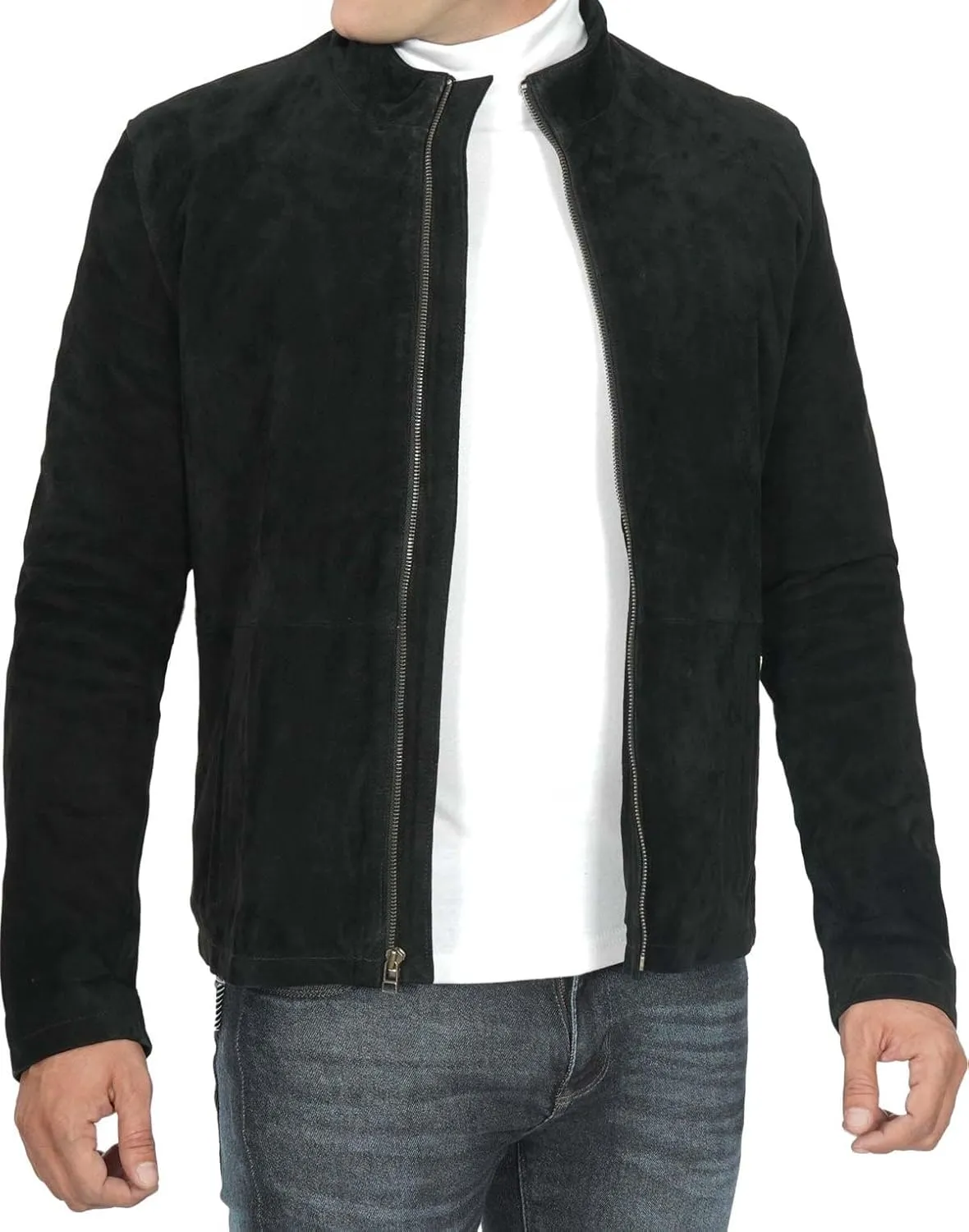 Decrum Leather Suede Jacket Men  Real Lambskin Brown & Black Leather Jacket Men Casual