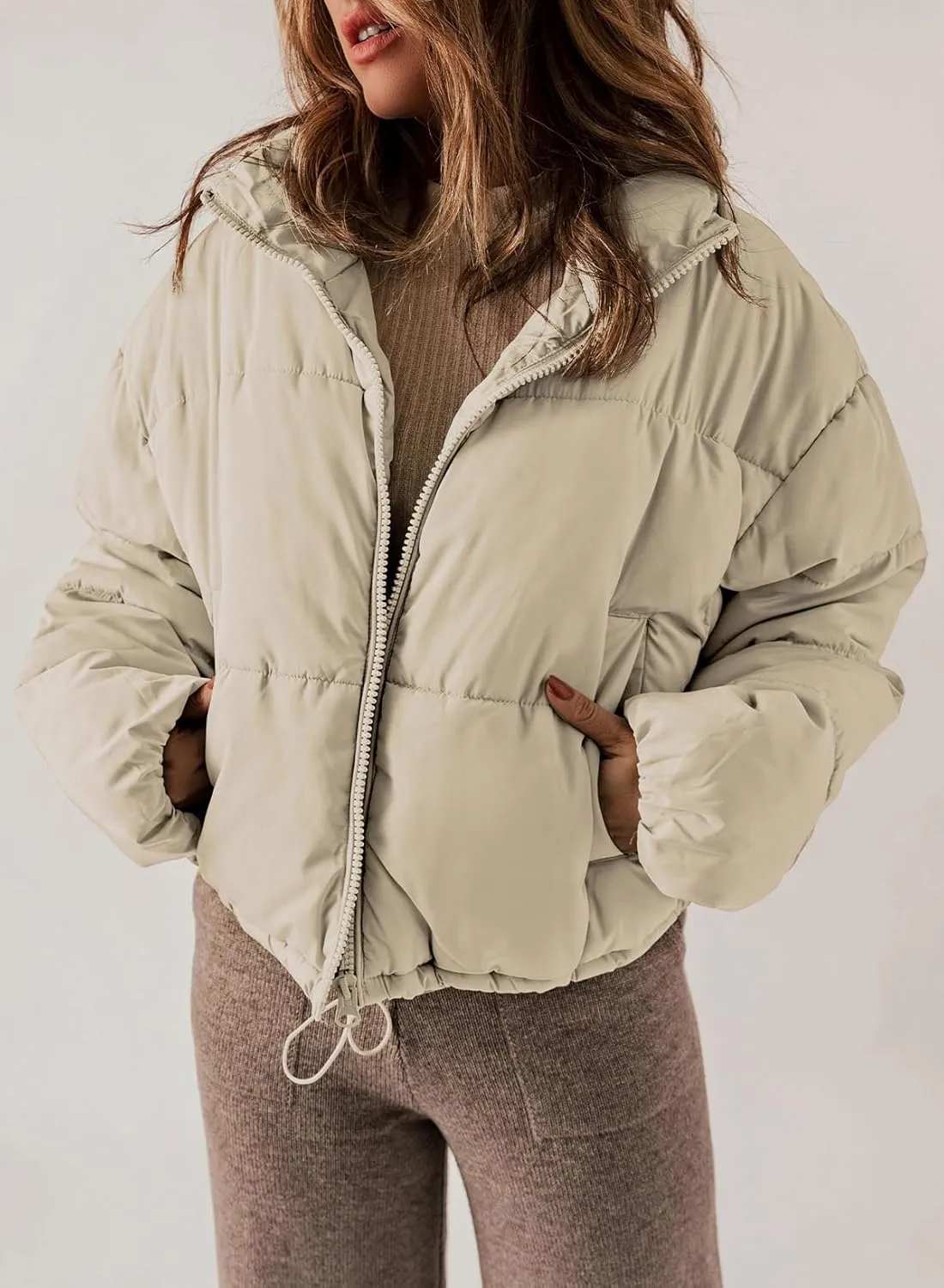 Dokotoo Womens Winter Quilted Jackets Long Sleeve Full Zip Puffer Jacket Coats with Pockets