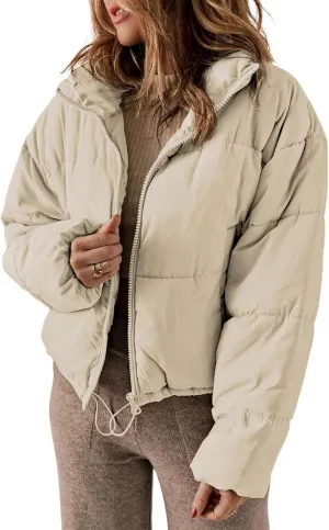 Dokotoo Womens Winter Quilted Jackets Long Sleeve Full Zip Puffer Jacket Coats with Pockets