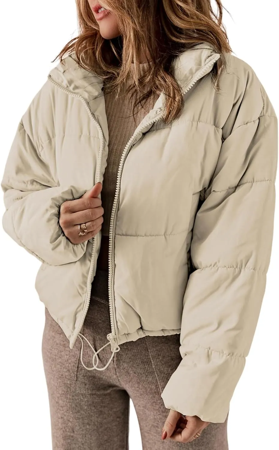 Dokotoo Womens Winter Quilted Jackets Long Sleeve Full Zip Puffer Jacket Coats with Pockets