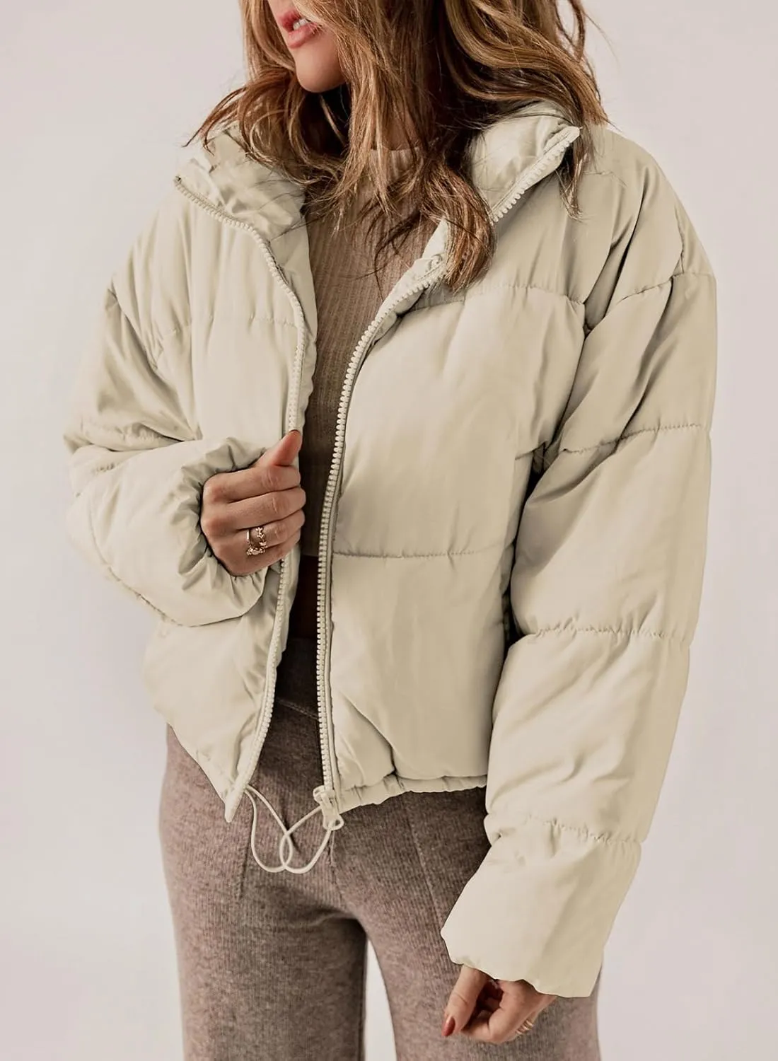 Dokotoo Womens Winter Quilted Jackets Long Sleeve Full Zip Puffer Jacket Coats with Pockets