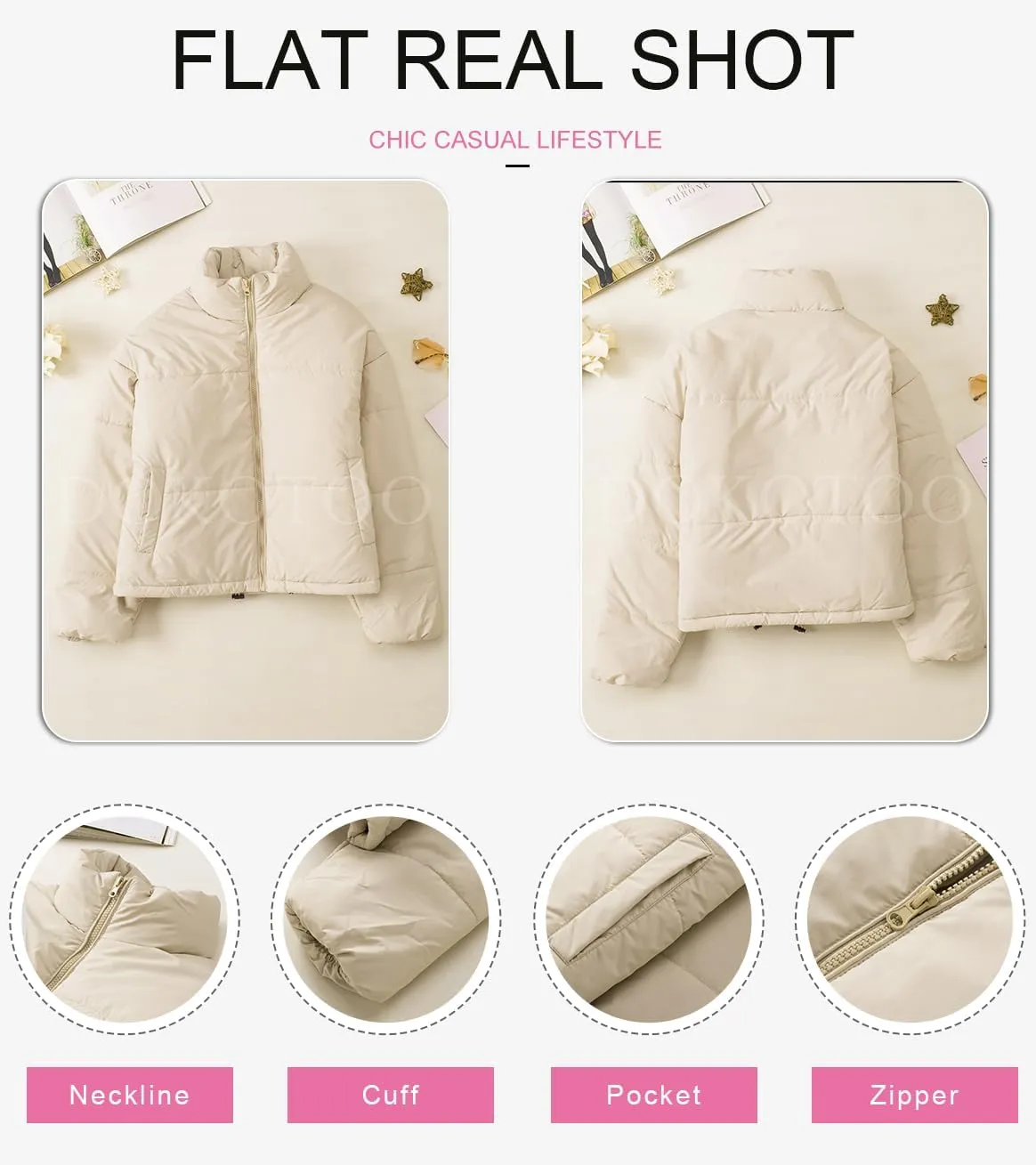Dokotoo Womens Winter Quilted Jackets Long Sleeve Full Zip Puffer Jacket Coats with Pockets