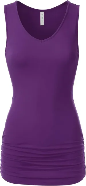 EIMIN Women's V-Neck Cami Sleeveless Stretch Comfy Shirring Tank Top (S-3XL)