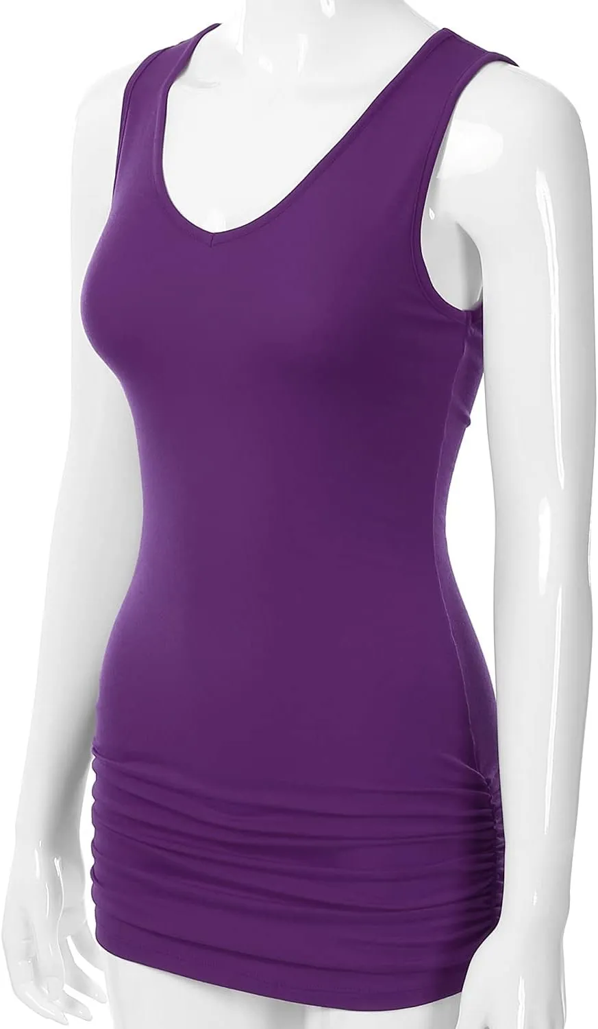 EIMIN Women's V-Neck Cami Sleeveless Stretch Comfy Shirring Tank Top (S-3XL)