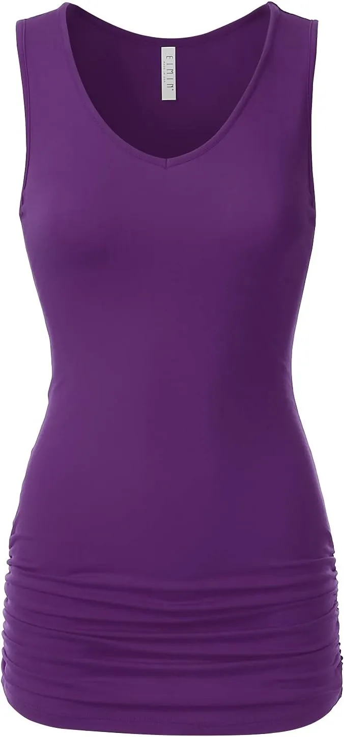 EIMIN Women's V-Neck Cami Sleeveless Stretch Comfy Shirring Tank Top (S-3XL)