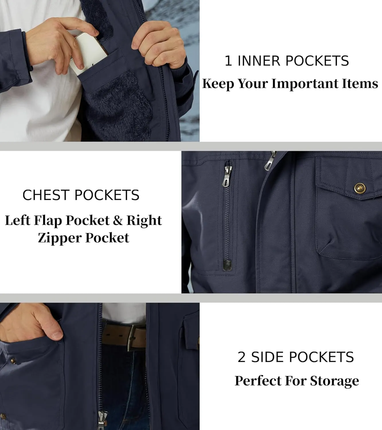 EKLENTSON Men's Winter Coat Fleece Lined Military Jacekt Thick Cotton Parka Jacket Warm Cargo Jacket Work Coat with Hood