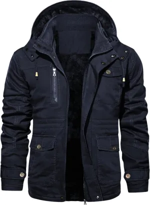 EKLENTSON Men's Winter Coat Fleece Lined Military Jacekt Thick Cotton Parka Jacket Warm Cargo Jacket Work Coat with Hood