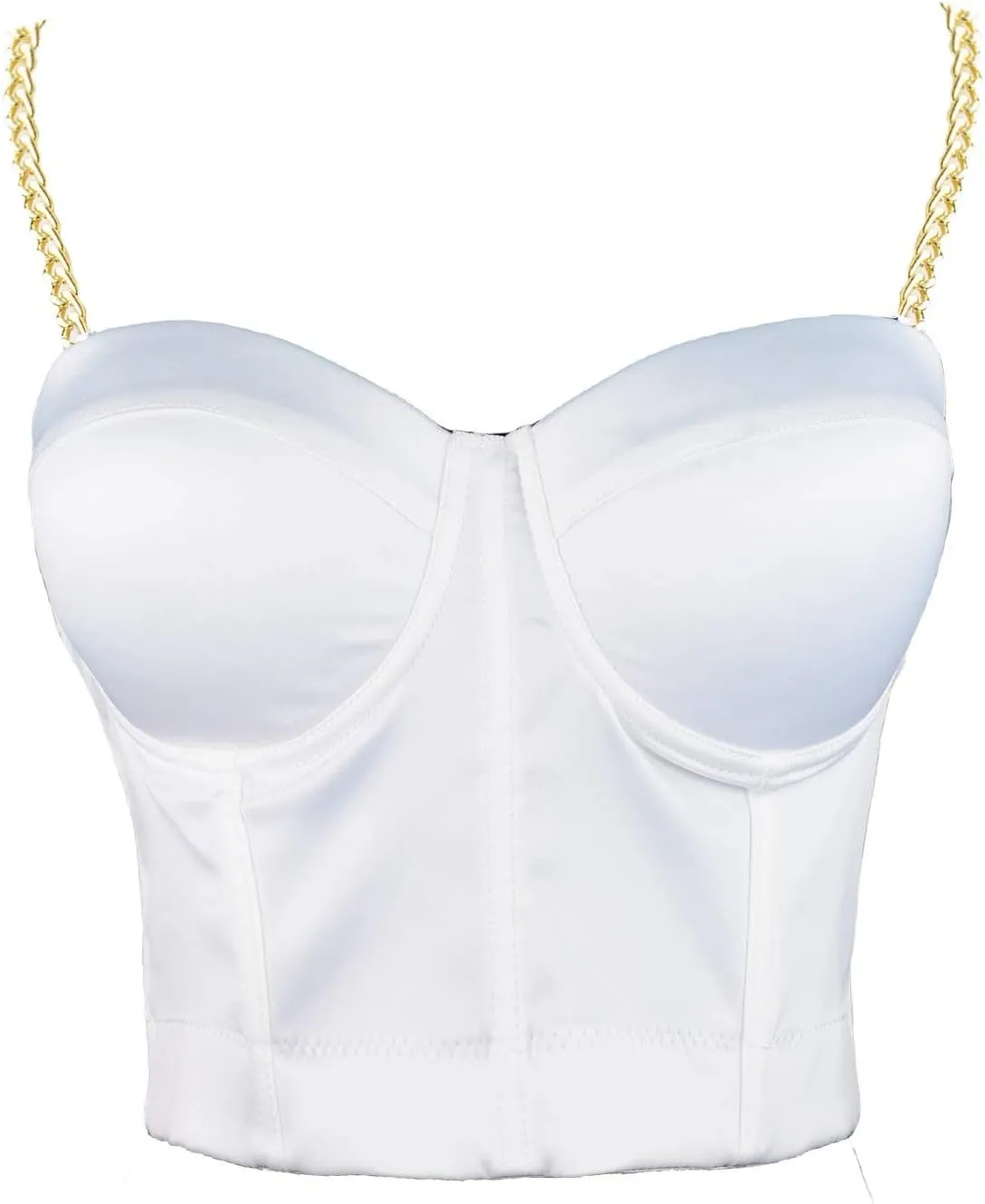 ELLACCI Women's Satin Bustier Crop Top with Gold Chain Shoulder Strap Black