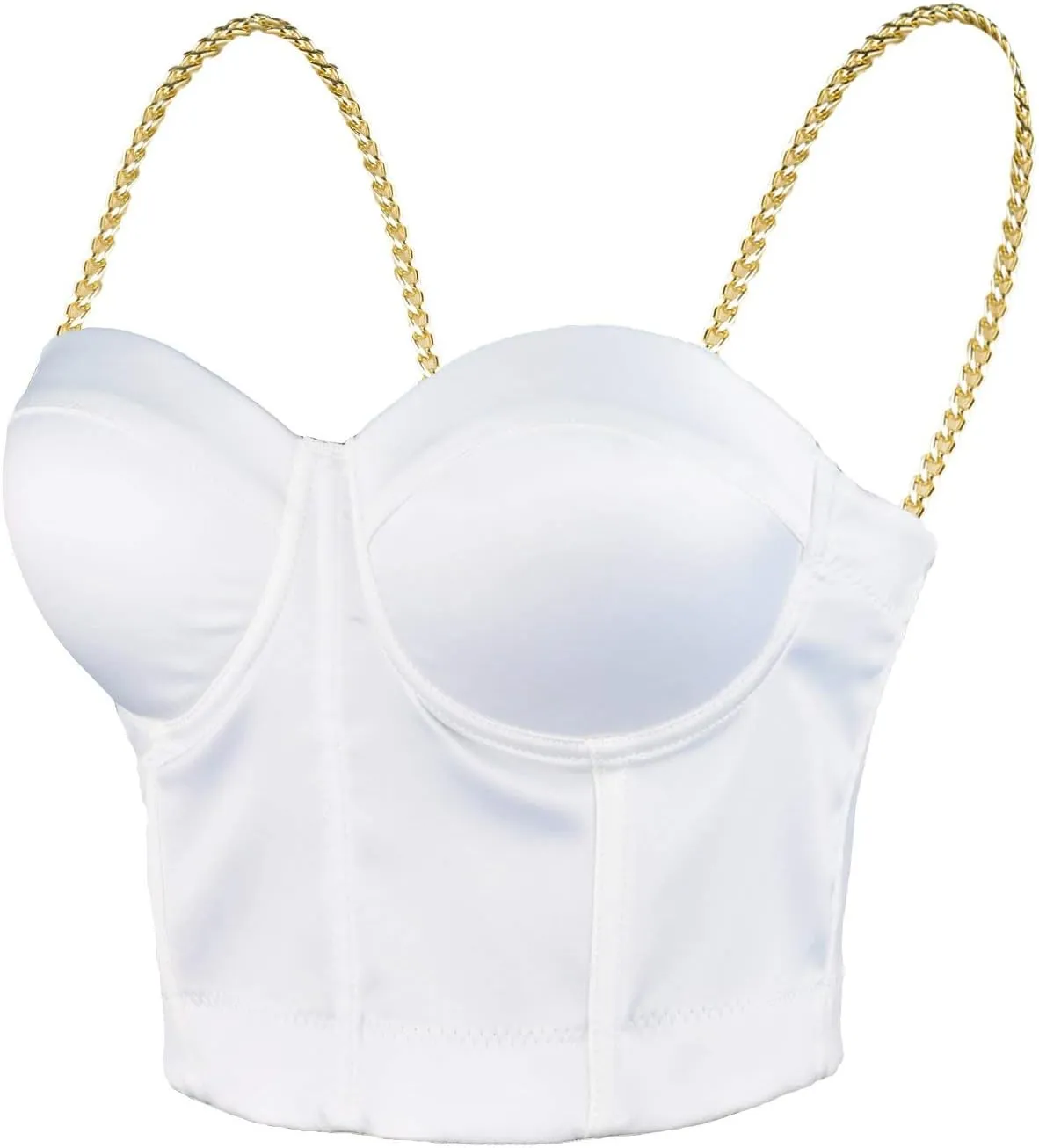 ELLACCI Women's Satin Bustier Crop Top with Gold Chain Shoulder Strap Black