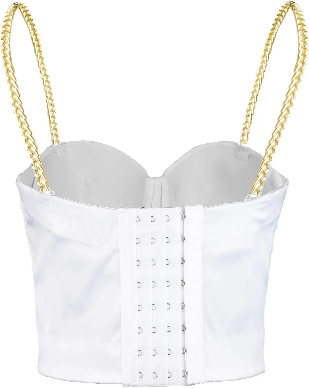 ELLACCI Women's Satin Bustier Crop Top with Gold Chain Shoulder Strap Black