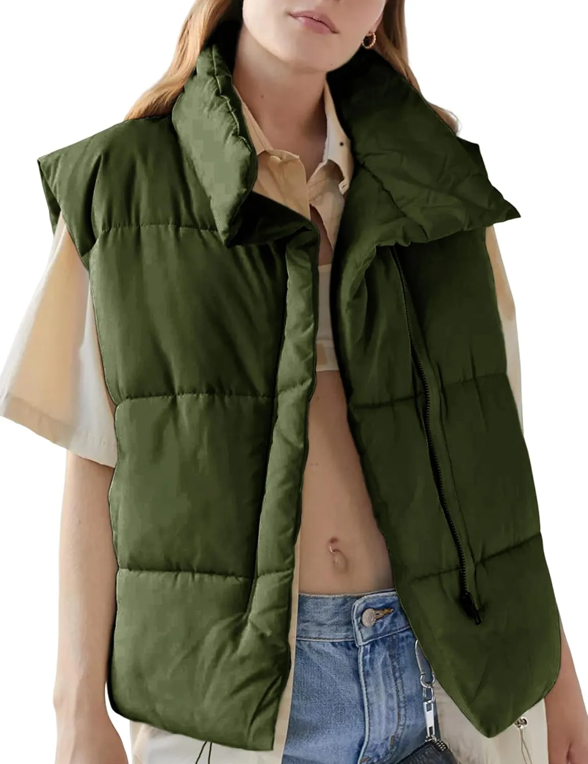 EsheSy Women's Puffer Vest Zip Up Sleeveless Lightweight Stand Collar Padded Gilet