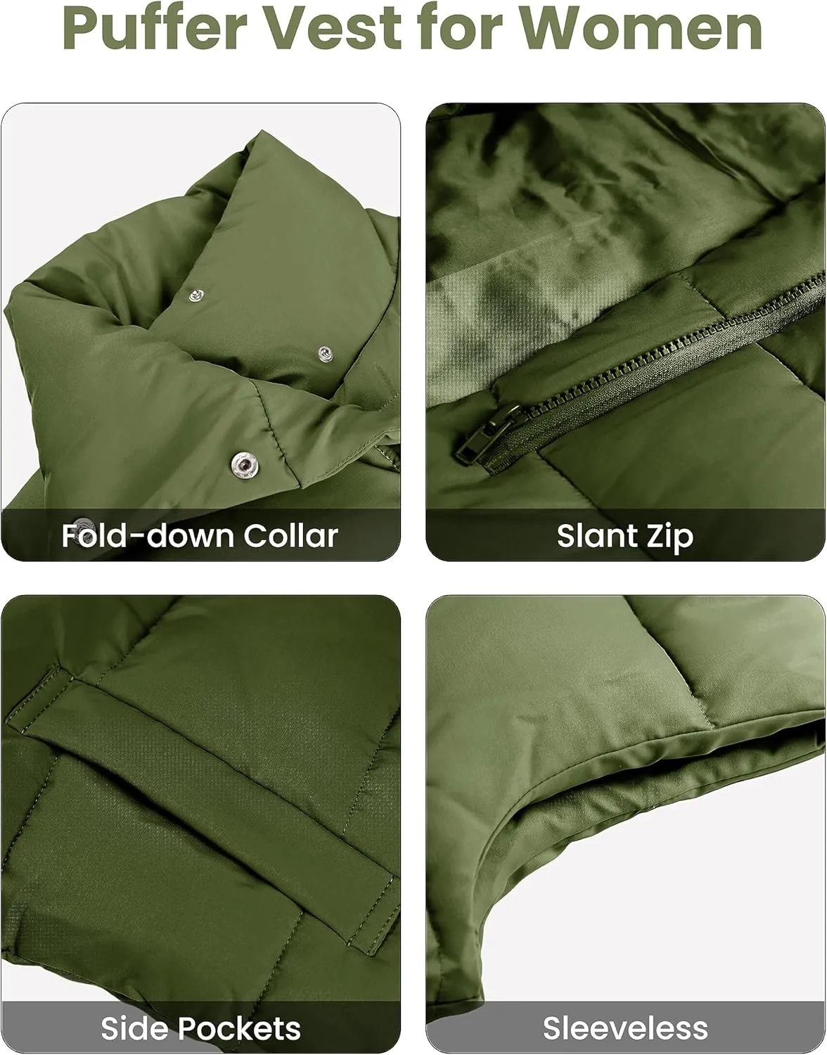 EsheSy Women's Puffer Vest Zip Up Sleeveless Lightweight Stand Collar Padded Gilet