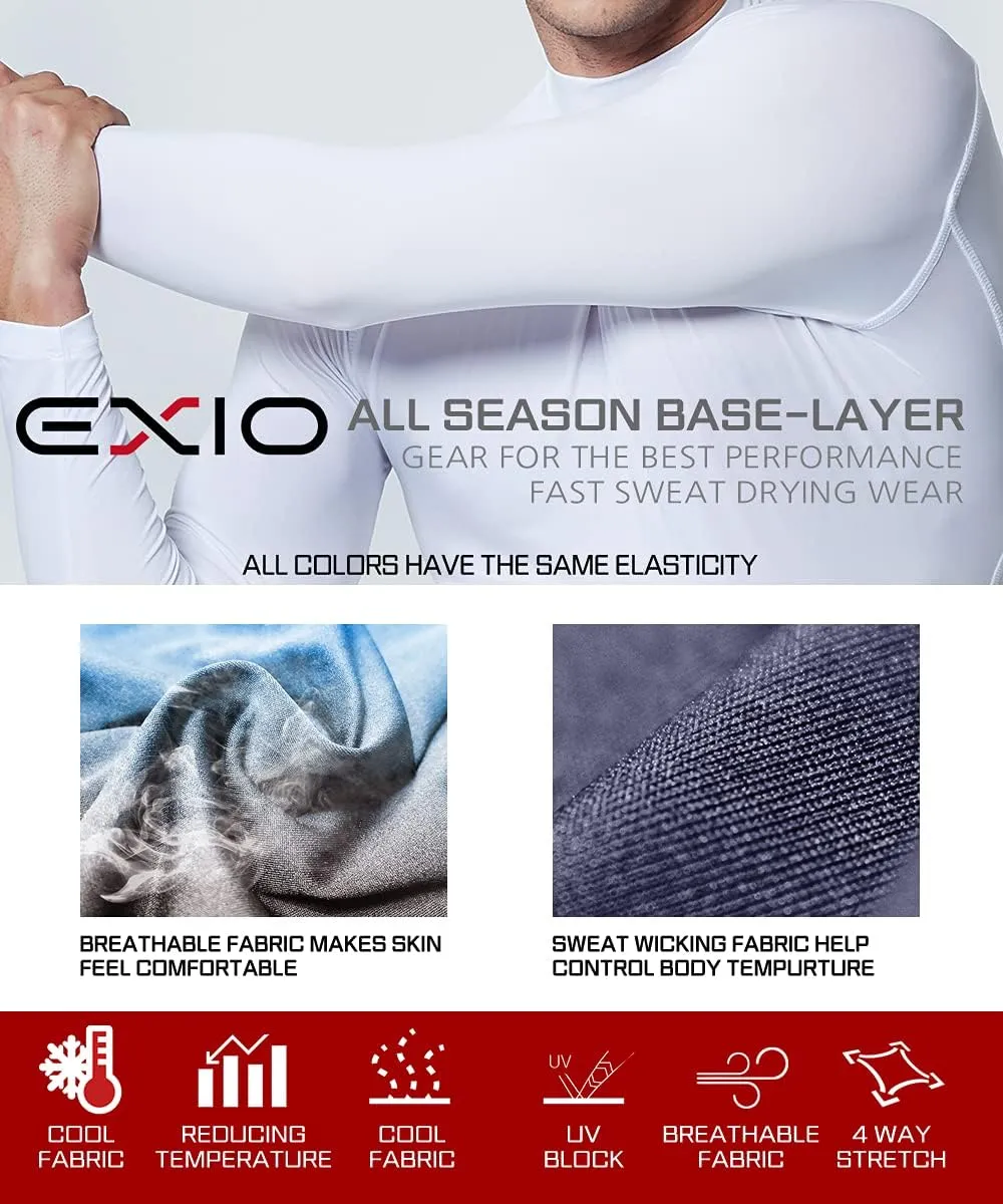EXIO Mens Mock Compression Baselayer Top Cool Dry Long-Sleeve Shirt EX-T02