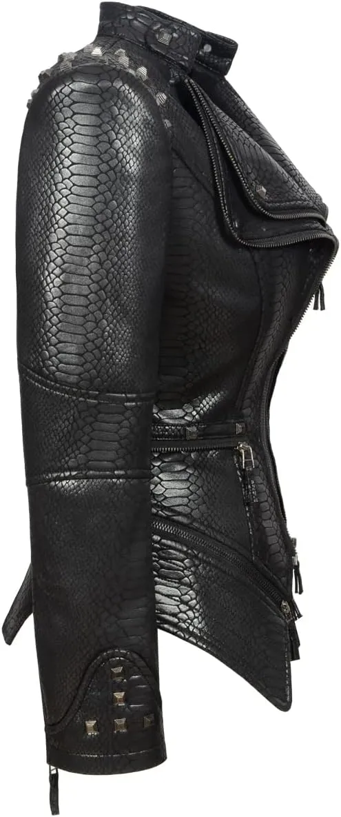 Fashion SX Womens Rivet Faux Leather Jacket Zipper Moto Biker Denim coat Motorcycle Outwear
