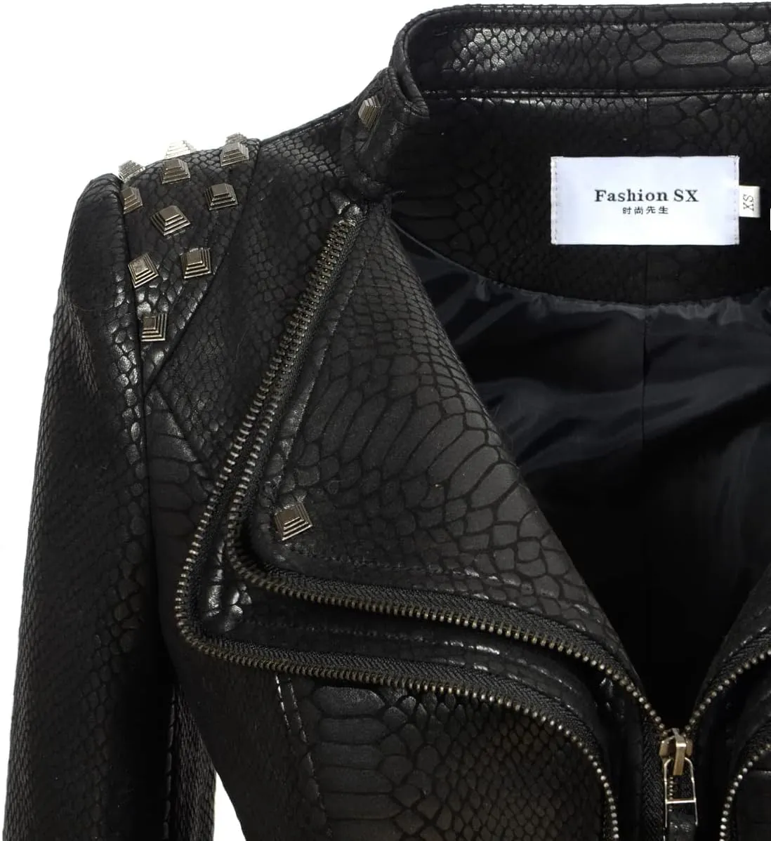 Fashion SX Womens Rivet Faux Leather Jacket Zipper Moto Biker Denim coat Motorcycle Outwear