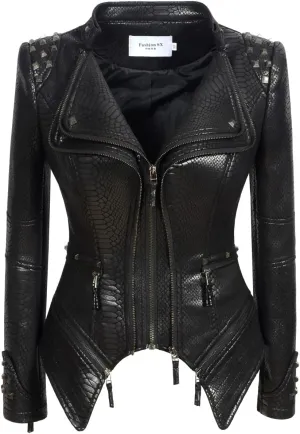 Fashion SX Womens Rivet Faux Leather Jacket Zipper Moto Biker Denim coat Motorcycle Outwear