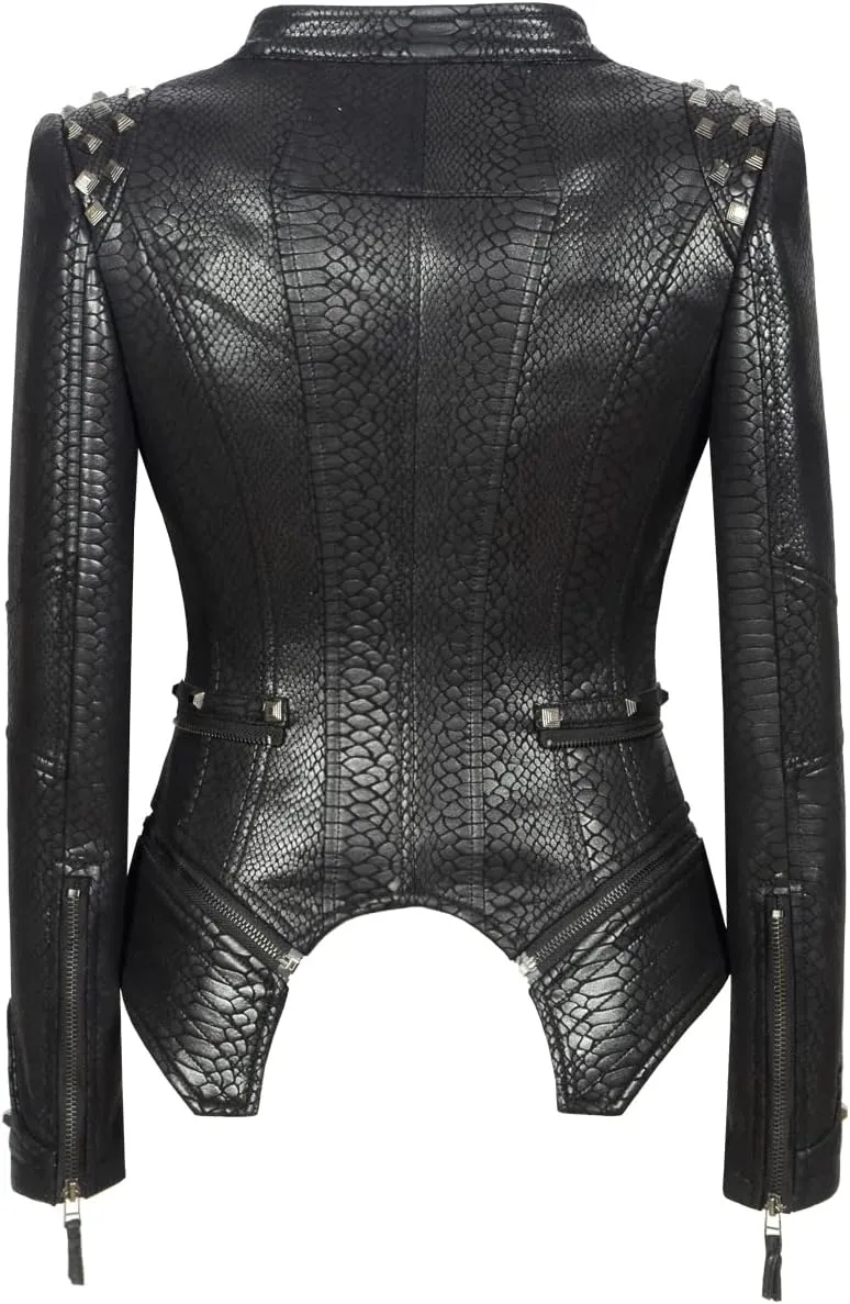 Fashion SX Womens Rivet Faux Leather Jacket Zipper Moto Biker Denim coat Motorcycle Outwear