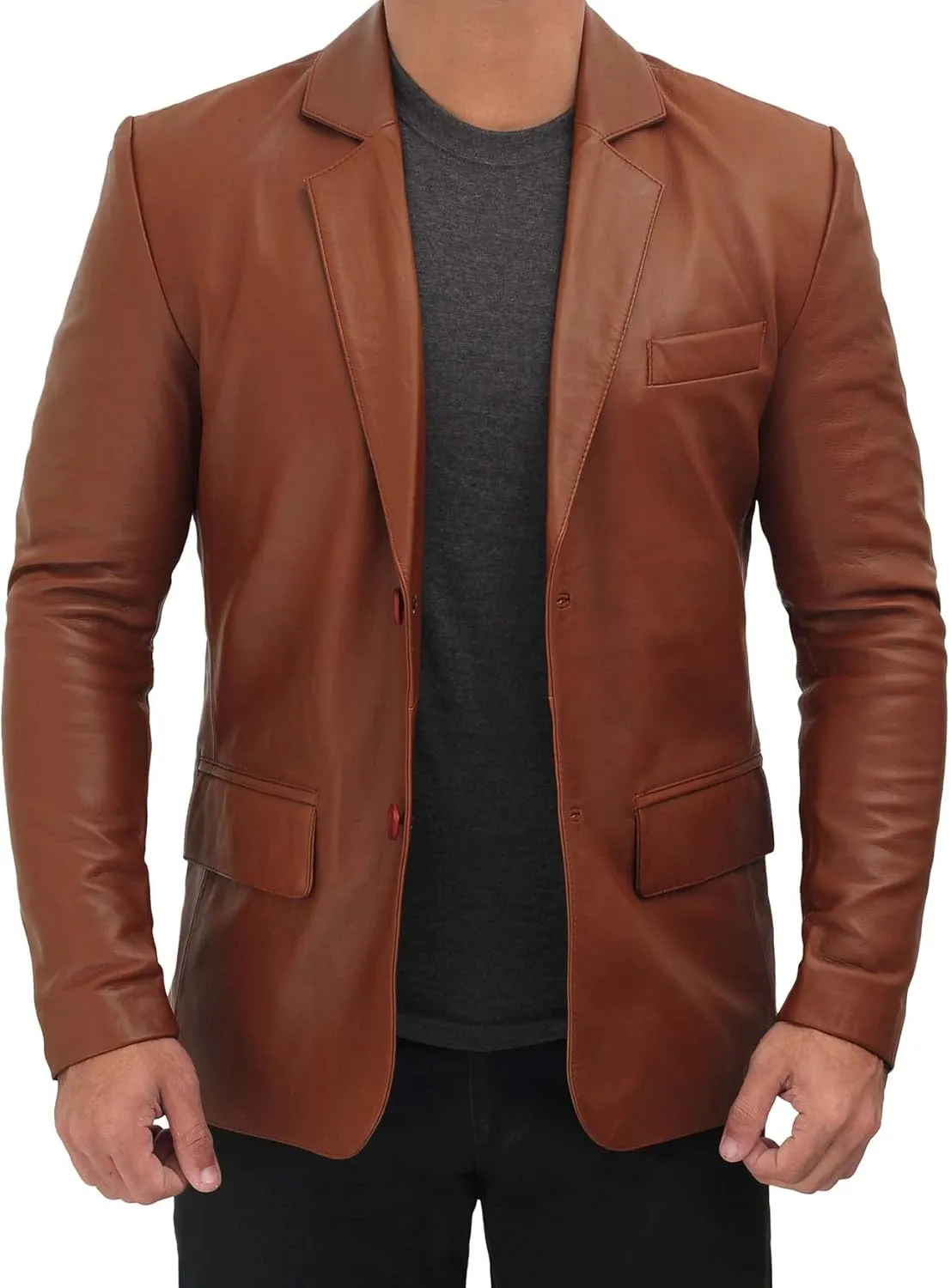 fjackets Leather Blazer for Men - Black & Brown Real Lambskin Casual Men's Leather Jacket Coats