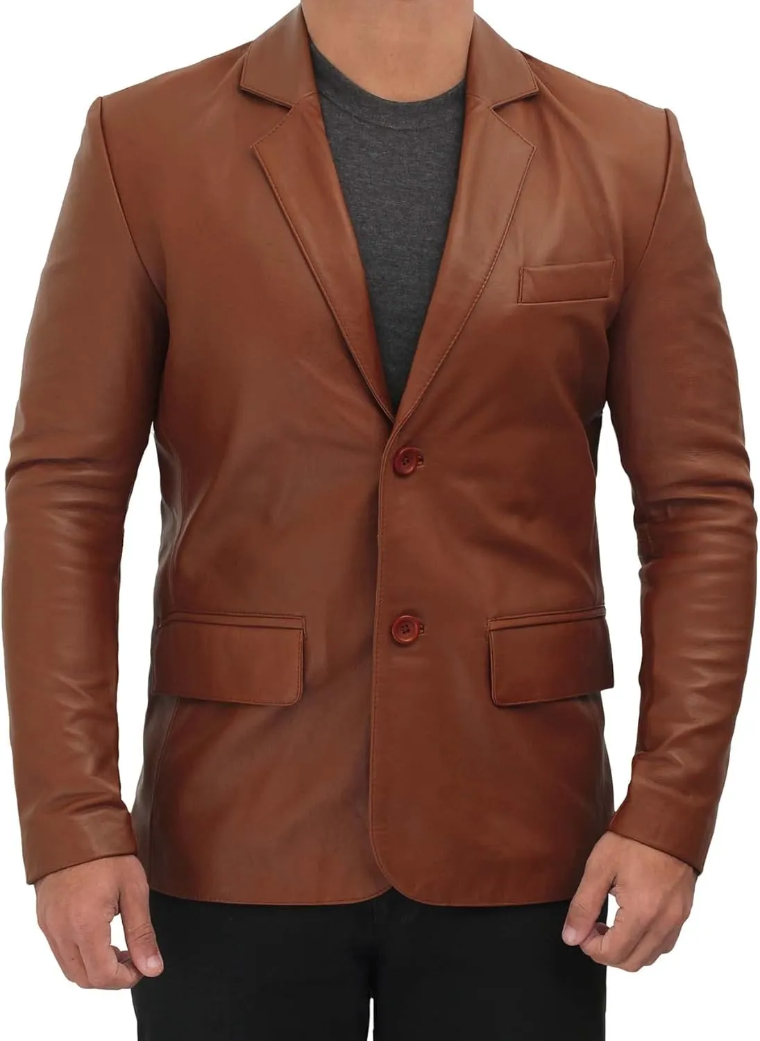 fjackets Leather Blazer for Men - Black & Brown Real Lambskin Casual Men's Leather Jacket Coats