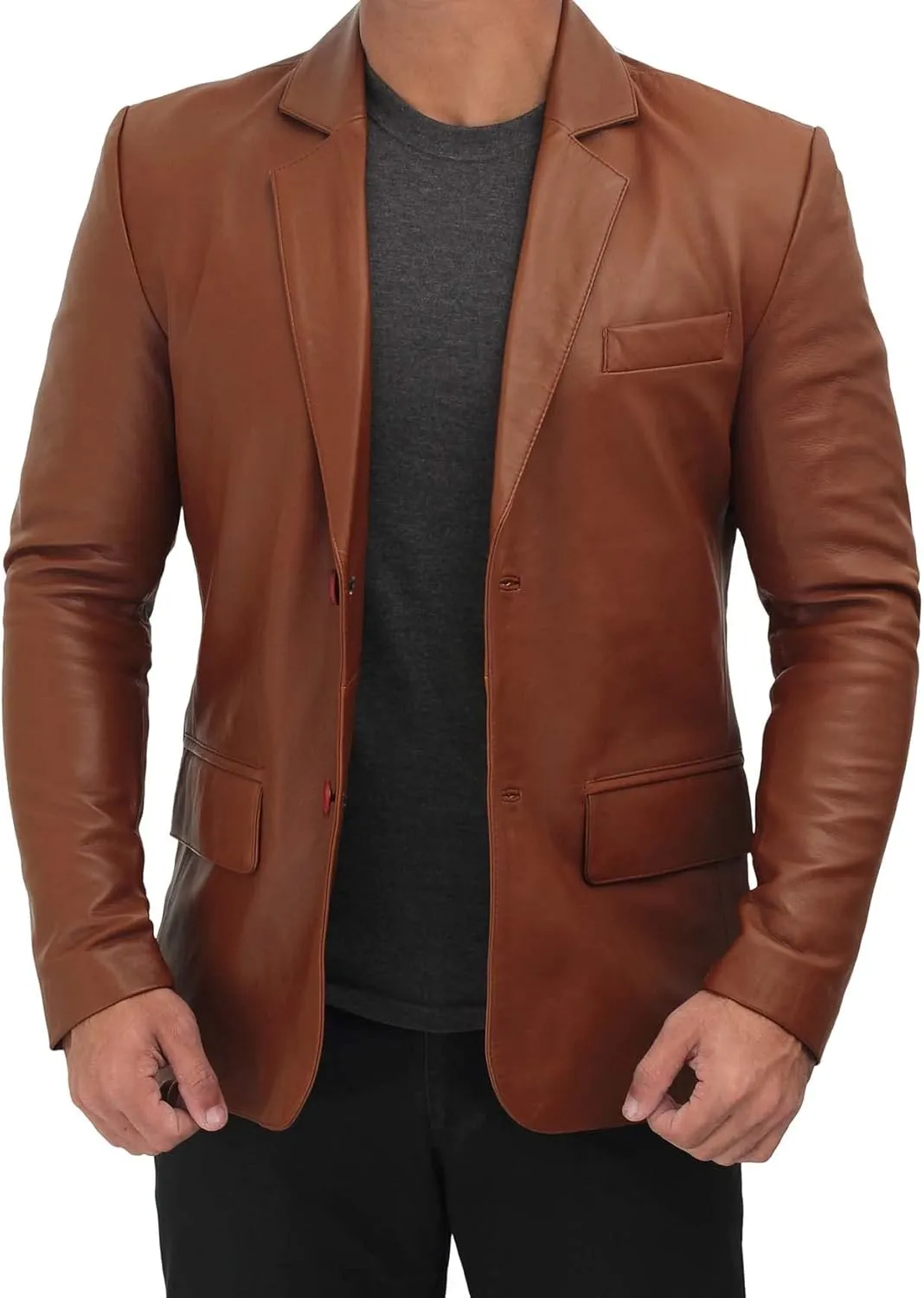 fjackets Leather Blazer for Men - Black & Brown Real Lambskin Casual Men's Leather Jacket Coats