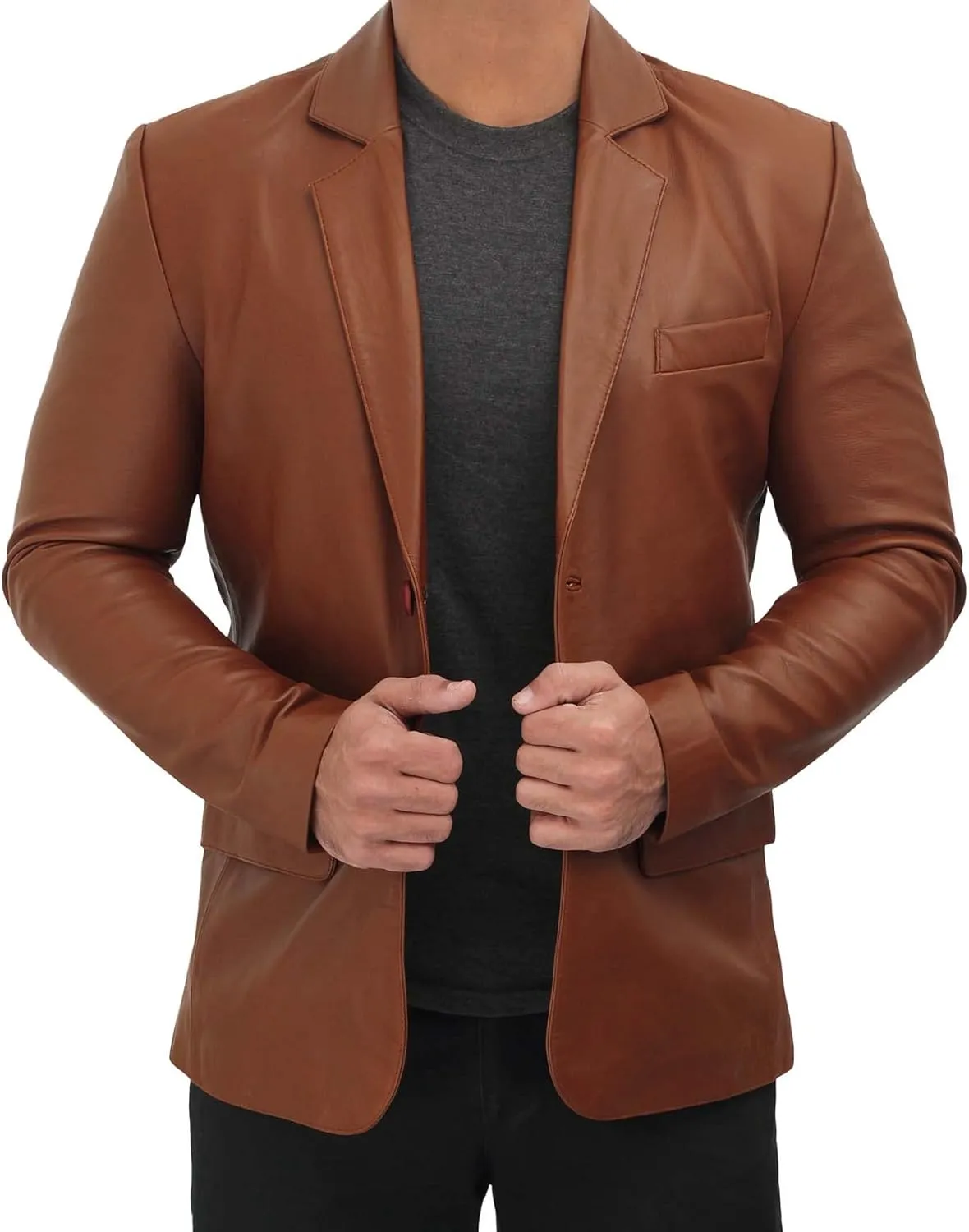 fjackets Leather Blazer for Men - Black & Brown Real Lambskin Casual Men's Leather Jacket Coats