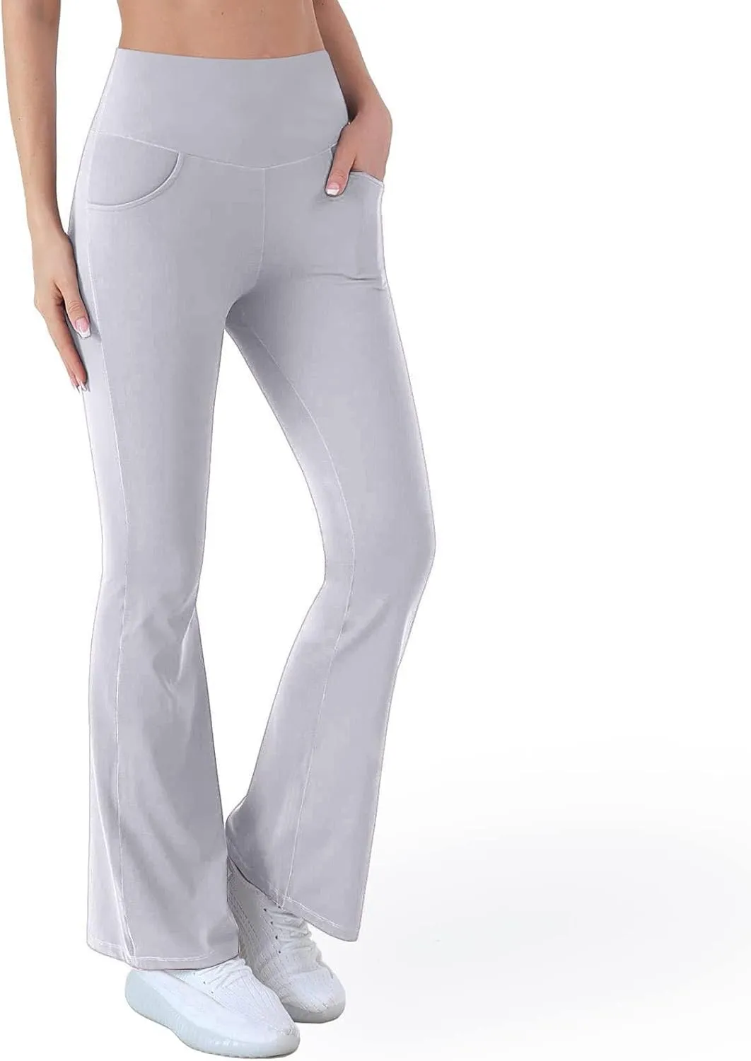 Flared Leggings for Women Trendy High Waist Tummy Control Yoga Pants Casual Comfy Gym Workout Trousers with Pockets