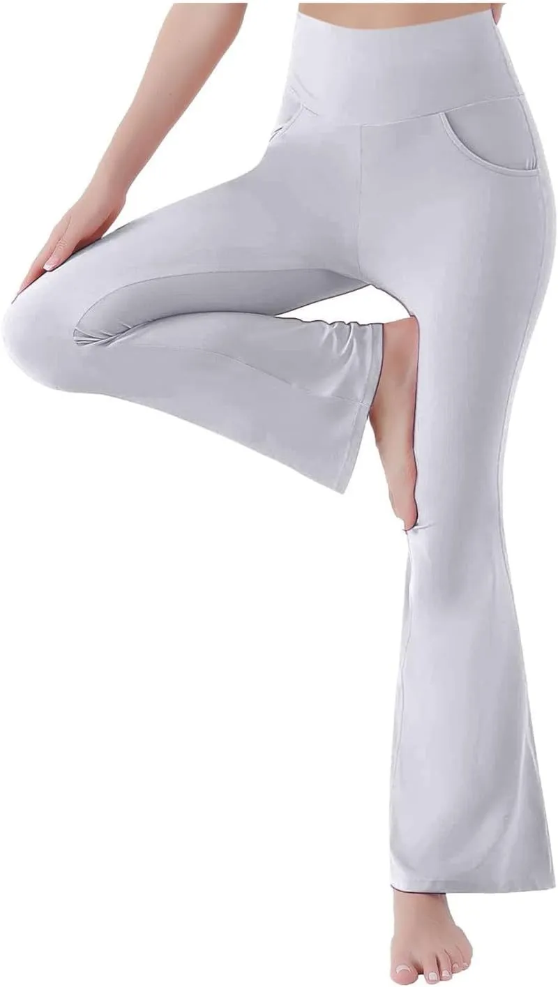 Flared Leggings for Women Trendy High Waist Tummy Control Yoga Pants Casual Comfy Gym Workout Trousers with Pockets