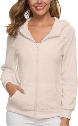 Fleece Hoodies for Women Trendy Zip up Long Sleeve Fuzzy Sherpa Jackets Casual Lightweight Cozy Warm Coat with Pocket
